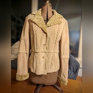 Esprit Camel colored suede/leather coat. Women's size L